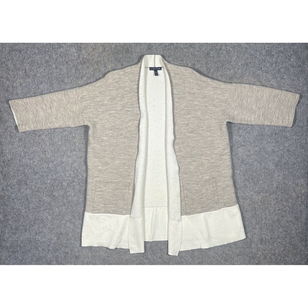 Eileen Fisher Color Block Open Front Cardigan Women’s XL Oatmeal Cashmere Blend
